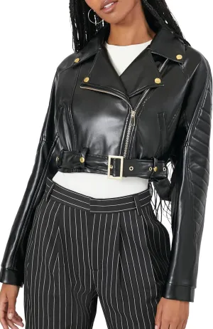 Forever 21 Women's Cropped Faux Leather Moto Jacket