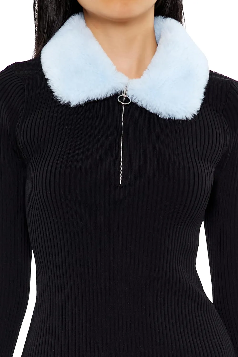 Forever 21 Women's Faux Fur-Trim Sweater Mini Dress