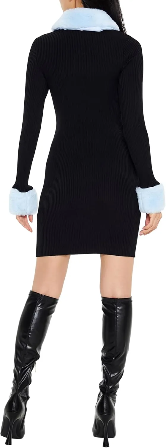 Forever 21 Women's Faux Fur-Trim Sweater Mini Dress