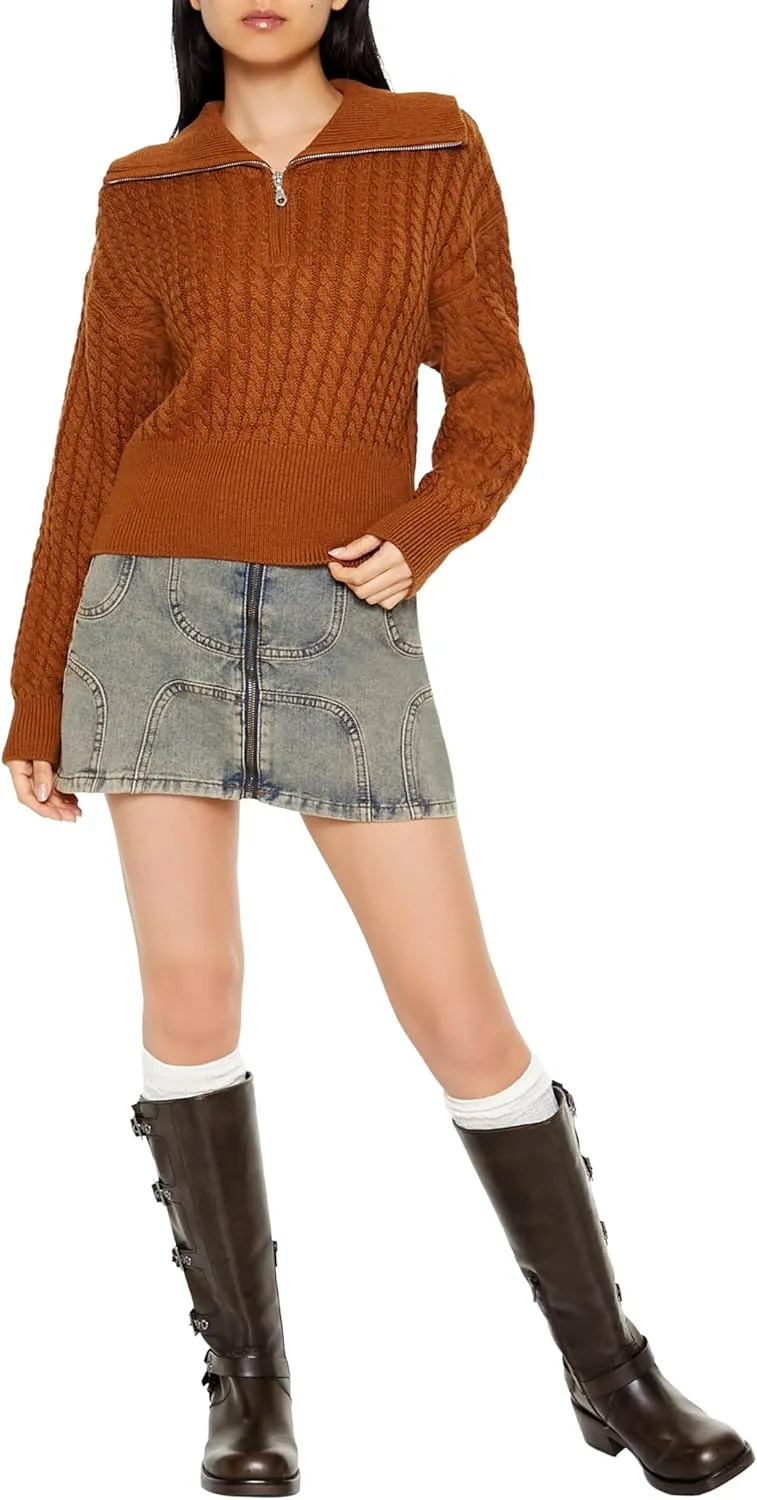 Forever 21 Women's Half-Zip Cable Knit Sweater