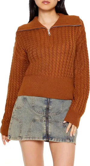 Forever 21 Women's Half-Zip Cable Knit Sweater