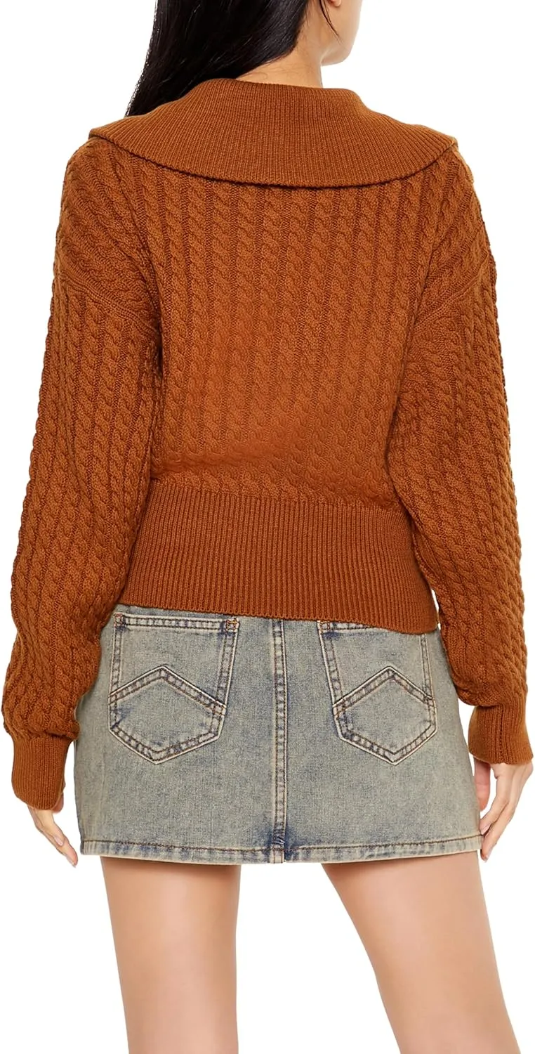 Forever 21 Women's Half-Zip Cable Knit Sweater