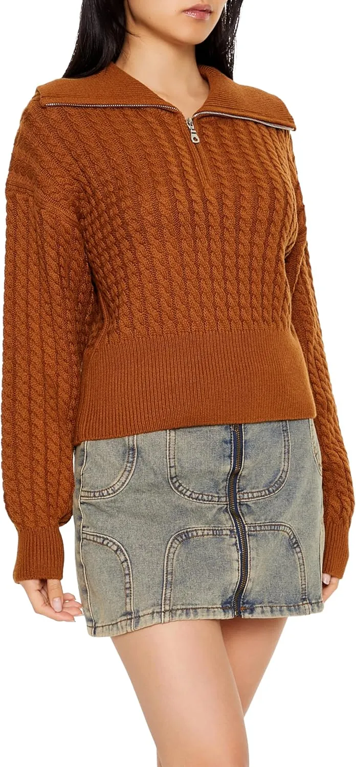 Forever 21 Women's Half-Zip Cable Knit Sweater