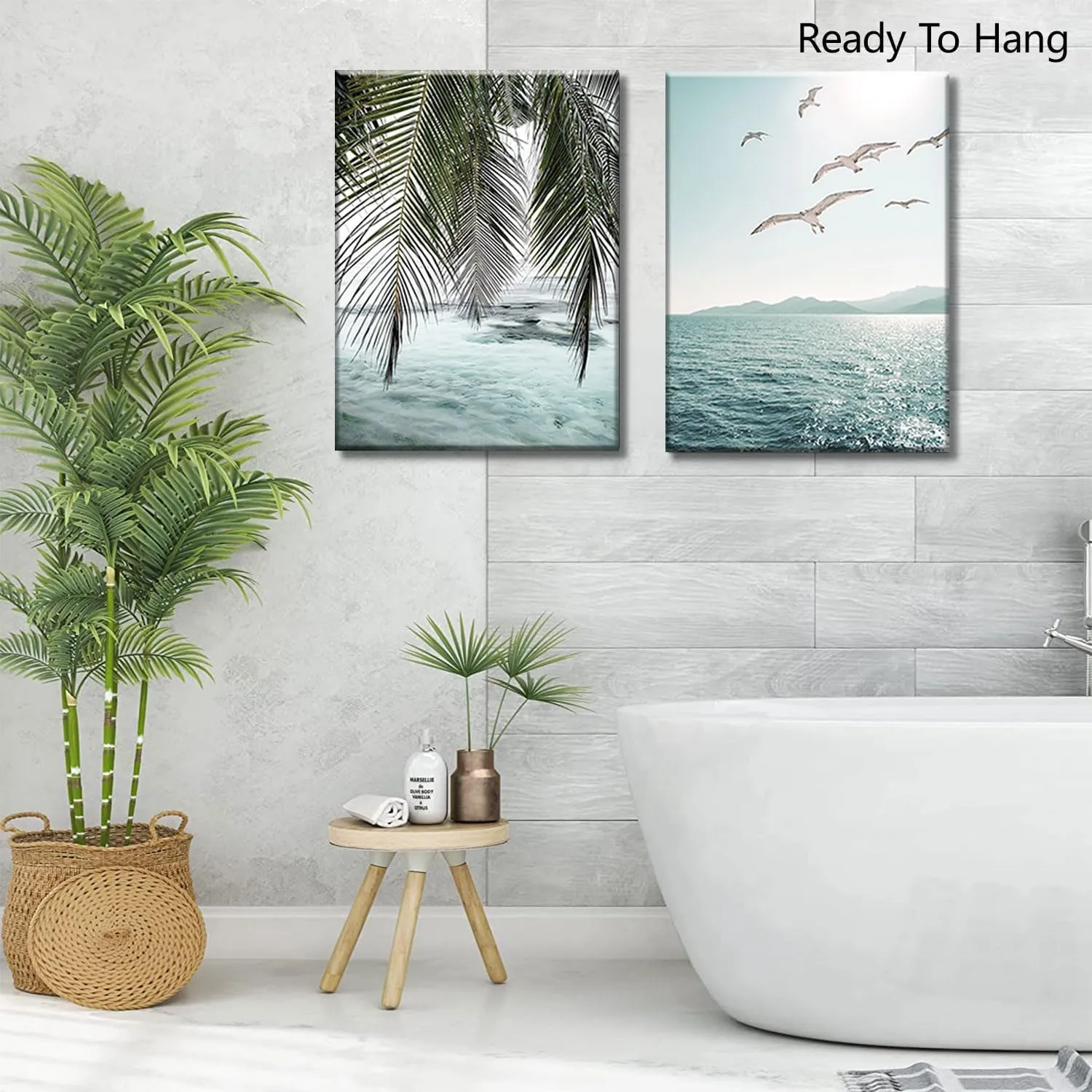 Framed Ocean Wall Art Beach Tropical Prints Bathroom Decor Canvas Turquoise Seascape Mint Green Paintings Coastal Pictures Palm Tree Artwork for Bedroom Living Room12"*16"*2