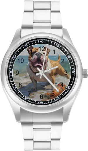 French Bulldog Frenchie Dog Beach Minimalist Wristwatch Business Dress Watch with Stainless Steel Band for Men Women