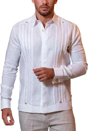 French Cuff Destination Wedding Linen Guayabera. Cufflink Included. Grooms and Groomsmen. White