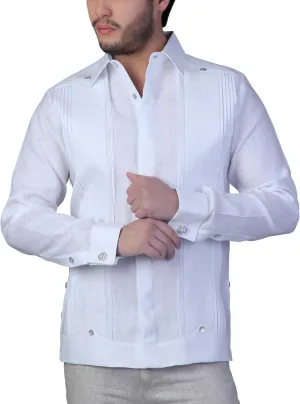 French Cuff Destination Wedding Linen Guayabera. Optic White. Cufflink Included. Grooms and Groomsmen