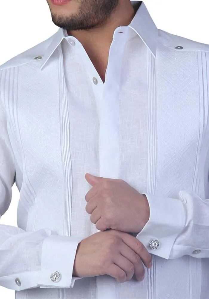 French Cuff Destination Wedding Linen Guayabera. Optic White. Cufflink Included. Grooms and Groomsmen