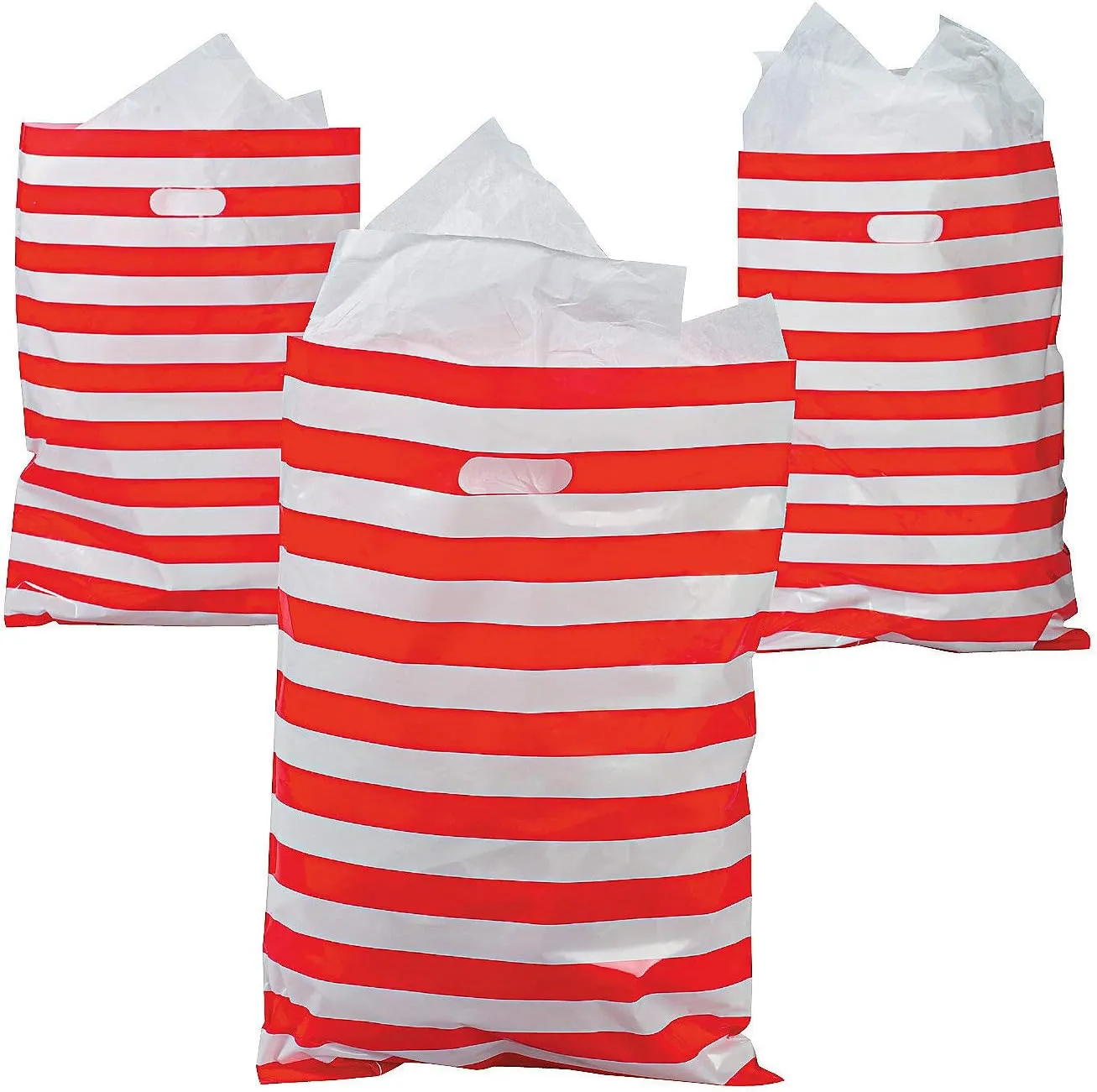 Fun Express Huge Red and White Stripe Plastic Favor 17" x 12" Bags (50 Bags)-Gift & Favor Bags, Nautical or Pirate Themed Party Accessories
