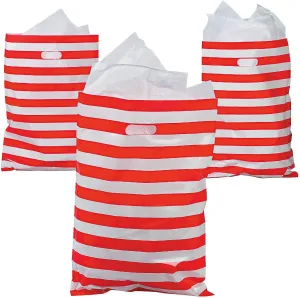 Fun Express Huge Red and White Stripe Plastic Favor 17" x 12" Bags (50 Bags)-Gift & Favor Bags, Nautical or Pirate Themed Party Accessories