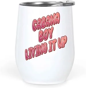 Funny Beach Gift for Boys and Men - Ideal for Graduation - Cabana Boy Coconut Tree Graphic on 12 Oz White Stainless Steel Wine Tumbler
