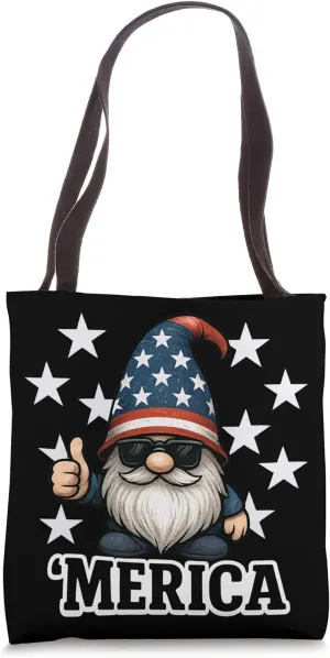 Funny Retro Cool Patriotic Gnome Giving Thumbs Up with Stars Tote Bag