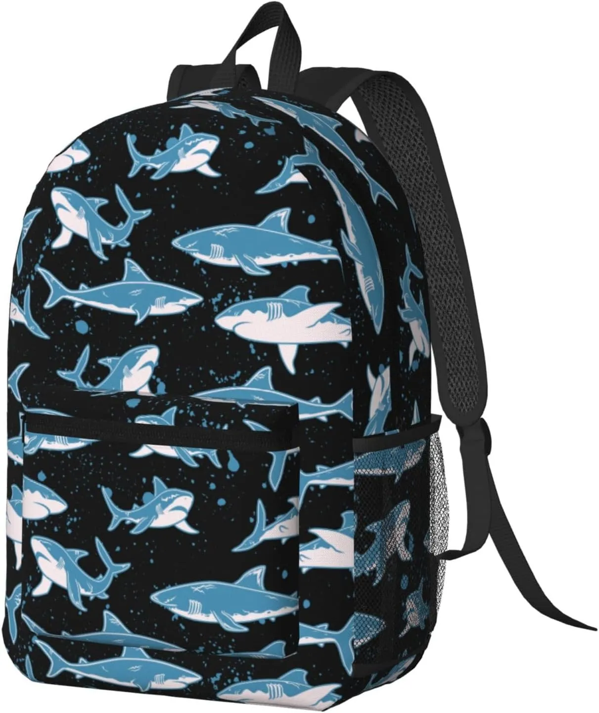 Funny sharks black background 17 Inch Backpacks Multipurpose Laptop Backpack Double Shoulder Bag for Men Women Gifts