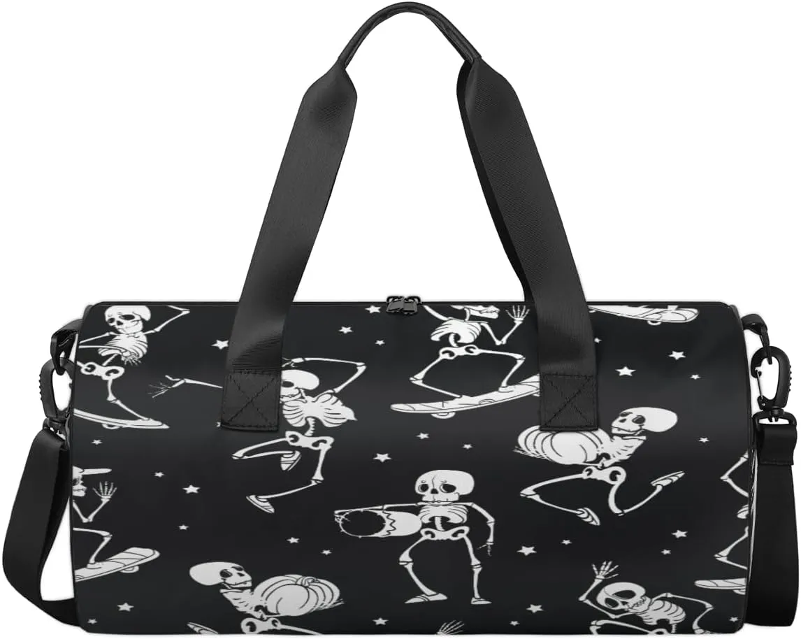 Funny Skull Skeleton Sports Gym Bag Workout Lightweight Duffel Bags Shoulder Weekender Bag Travel Duffel Bag for Men and Women(Skeleton)