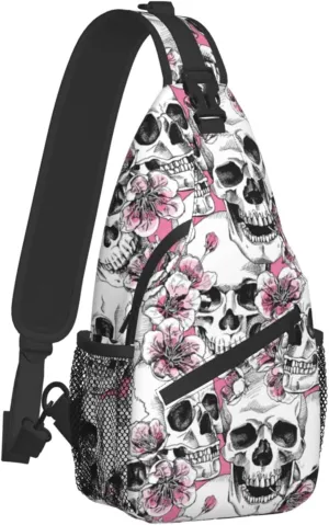 FyLybois Skull Sling Bag Multipurpose Crossbody Backpack For Women Chest Daypack Outdoor Cycling Hiking Travel