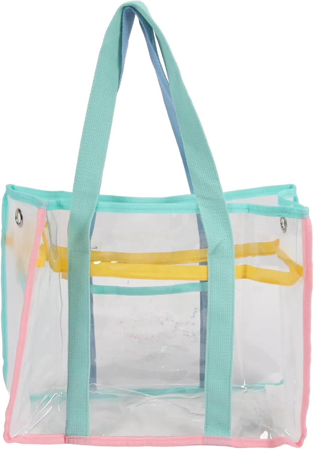 Garosa Large Clear Tote Bag for Women Beach Bag Fashion Clear Bag PVC Transparent Handbag for Travel Shopping Sports Work Stadium Events (Blue Green)