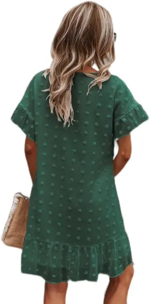 GDVCDF Swiss Polka Dot Dress with Hem, dark green, L