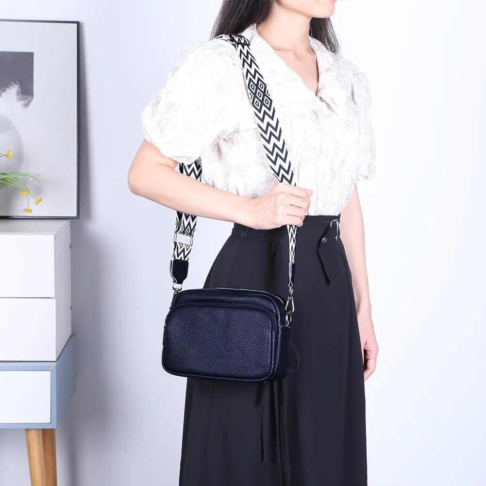 Genuine Leather Crossbody Bag for Women, Shoulder Bag with Adjustable Wide Strap Casual Ladies Handbag