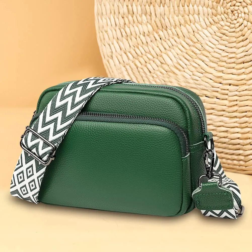 Genuine Leather Crossbody Bag for Women, Shoulder Bag with Adjustable Wide Strap Casual Ladies Handbag