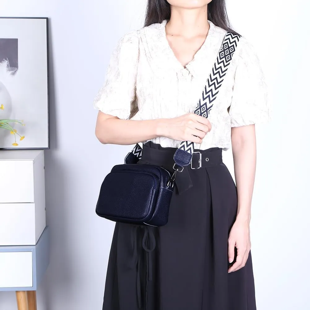 Genuine Leather Crossbody Bag for Women, Shoulder Bag with Adjustable Wide Strap Casual Ladies Handbag