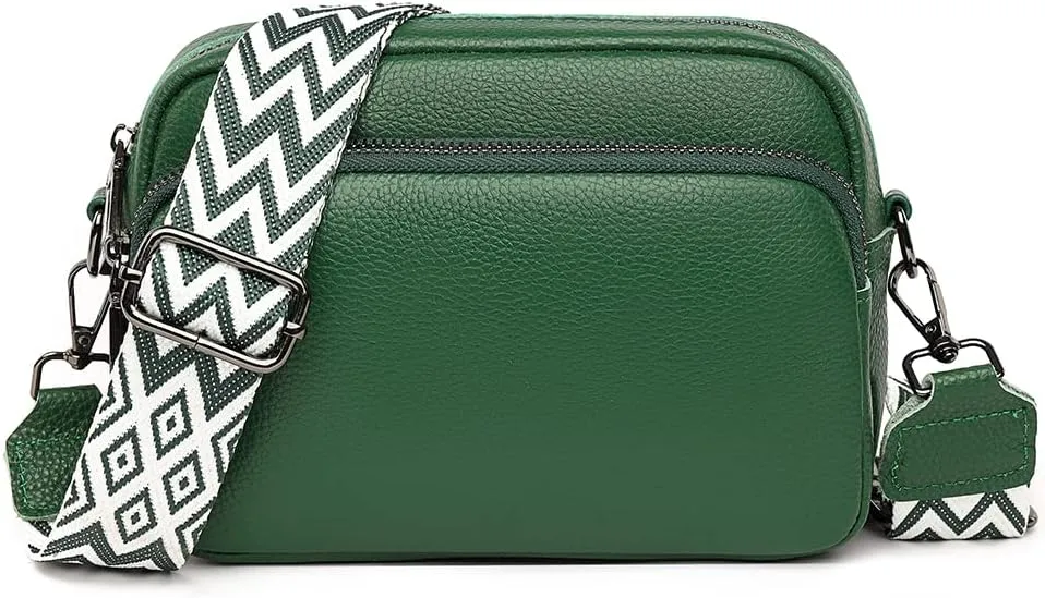 Genuine Leather Crossbody Bag for Women, Shoulder Bag with Adjustable Wide Strap Casual Ladies Handbag