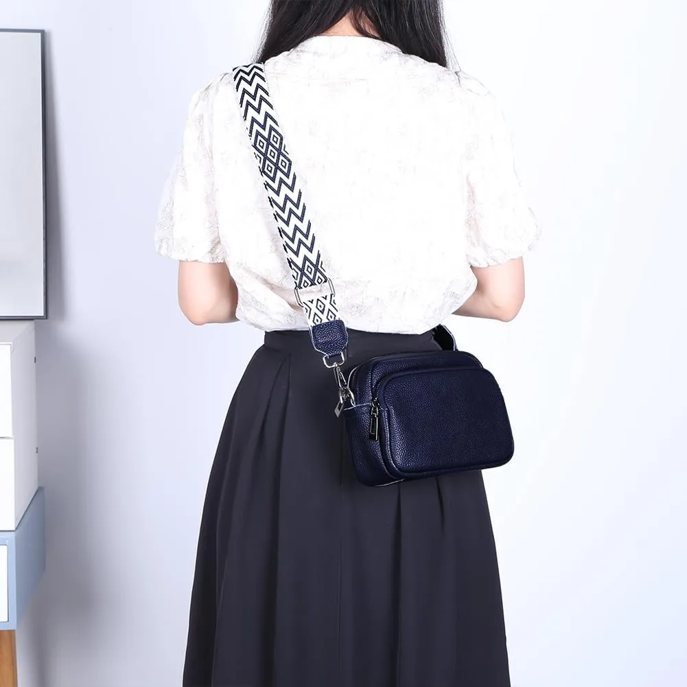 Genuine Leather Crossbody Bag for Women, Shoulder Bag with Adjustable Wide Strap Casual Ladies Handbag