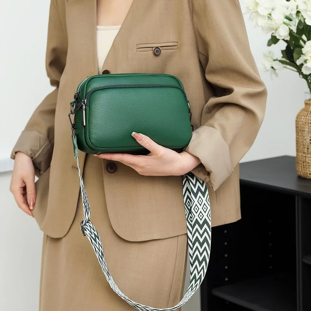 Genuine Leather Crossbody Bag for Women, Shoulder Bag with Adjustable Wide Strap Casual Ladies Handbag
