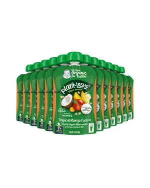 Gerber Organic Baby Food Pouches, Toddler, Plant-tastic, Tropical Mango Fusion, Fruit & Yogurt Alternative with Oat & Coconut Milk, Non-Dairy, 3.5 oz (Pack of 12)