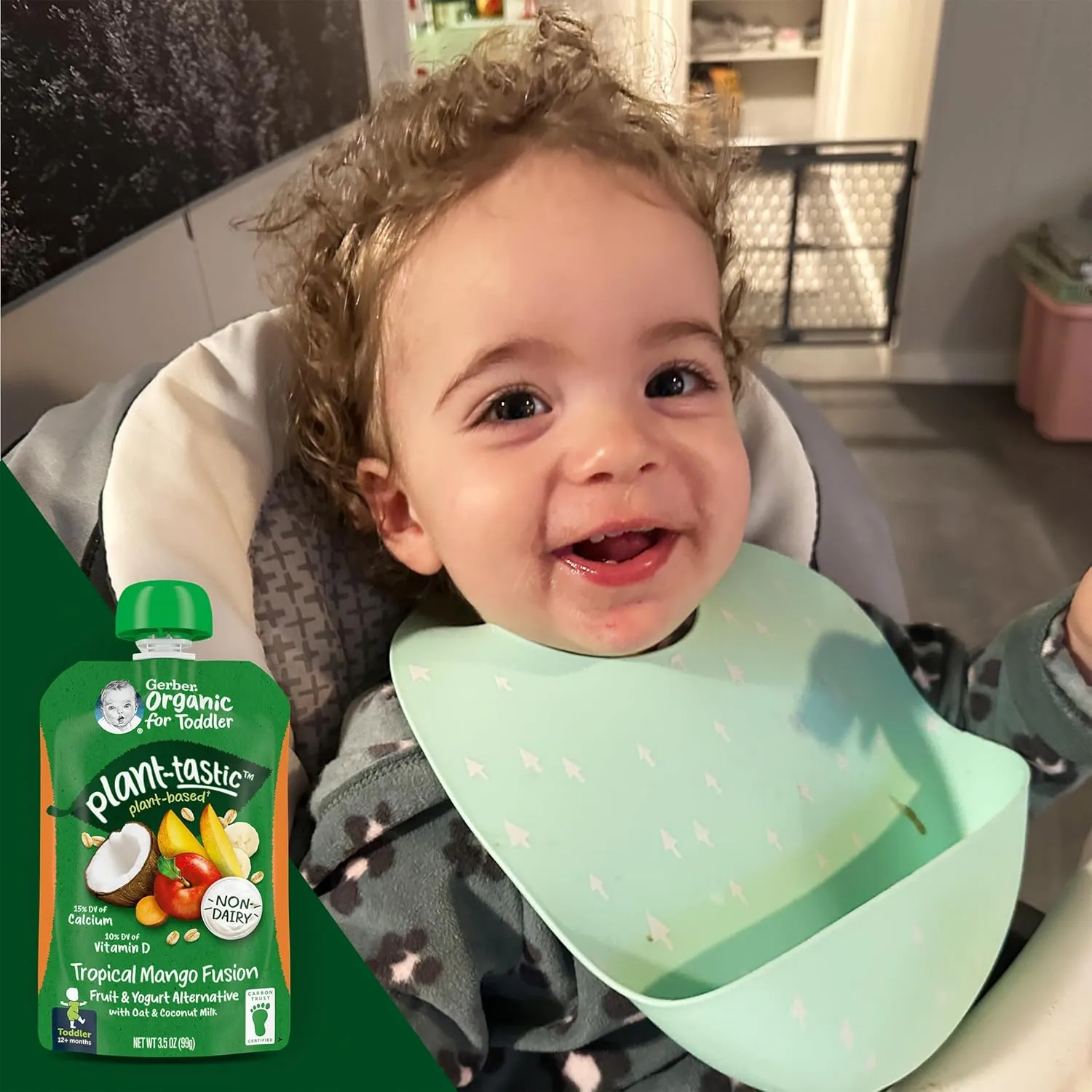 Gerber Organic Baby Food Pouches, Toddler, Plant-tastic, Tropical Mango Fusion, Fruit & Yogurt Alternative with Oat & Coconut Milk, Non-Dairy, 3.5 oz (Pack of 12)