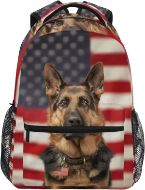 German Hound Dog Usa Flag Backpack 3rd 4th 5th Grade School Bookbag Travel Laptop Daypack Bag Purse for Boys Girls Teens