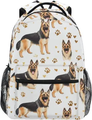 German Shepherd Dogs Paw Prints Backpack 3rd 4th 5th Grade School Bookbag Travel Laptop Daypack Bag Purse for Boys Girls Teens