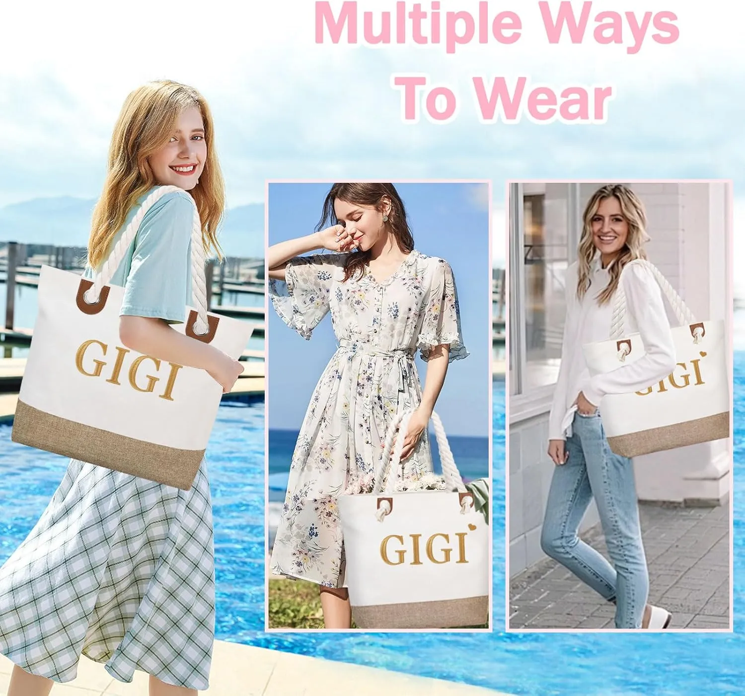 GhvyenntteS Gigi Gifts for Grandma, Birthday Gifts for Gigi Tote Bag with Zipper, Beach Tote Bag - Perfect for Birthday, Mothers Day, Christmas