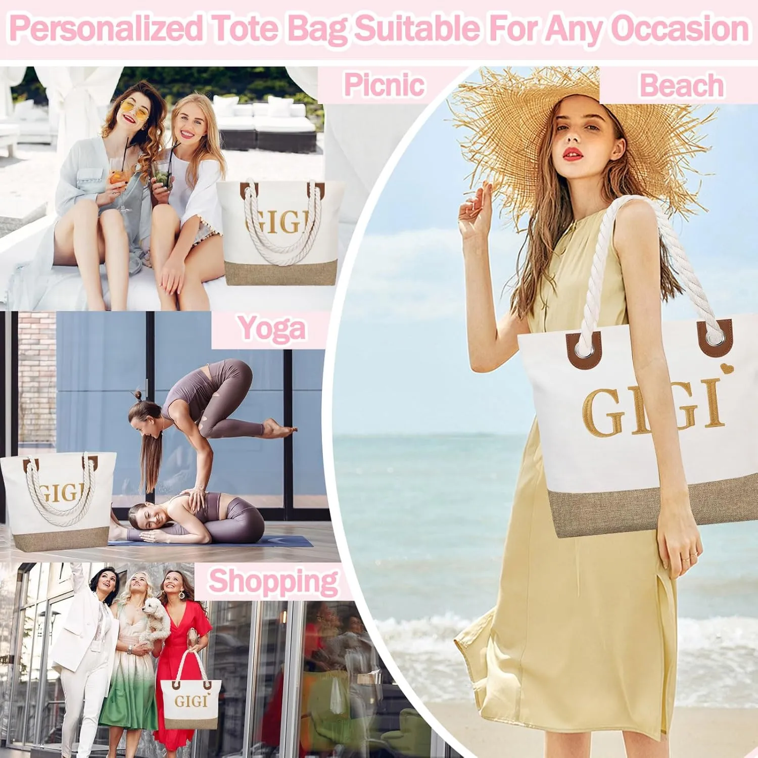 GhvyenntteS Gigi Gifts for Grandma, Birthday Gifts for Gigi Tote Bag with Zipper, Beach Tote Bag - Perfect for Birthday, Mothers Day, Christmas