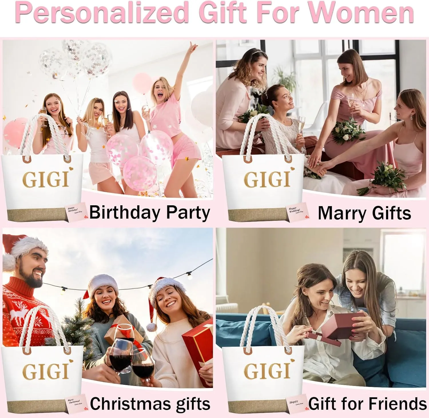 GhvyenntteS Gigi Gifts for Grandma, Birthday Gifts for Gigi Tote Bag with Zipper, Beach Tote Bag - Perfect for Birthday, Mothers Day, Christmas