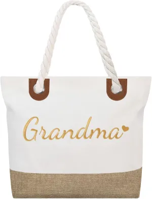 GhvyenntteS Grandma Gifts, Grandma Tote Bag with Zipper, Birthday Gifts for Women, Personalized Tote Bag for Women