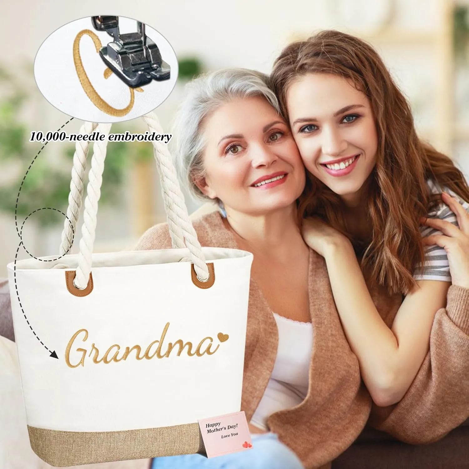 GhvyenntteS Grandma Gifts, Grandma Tote Bag with Zipper, Birthday Gifts for Women, Personalized Tote Bag for Women