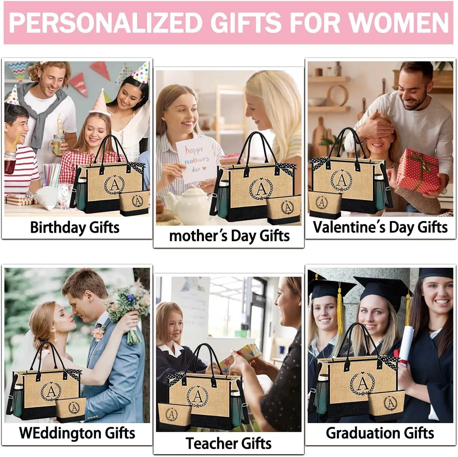 GhvyenntteS Personalized Gifts for Women, Birthday Gifts for Women Mom Grandma Aunt Wife Teacher Nurse Bride - Beach Bag