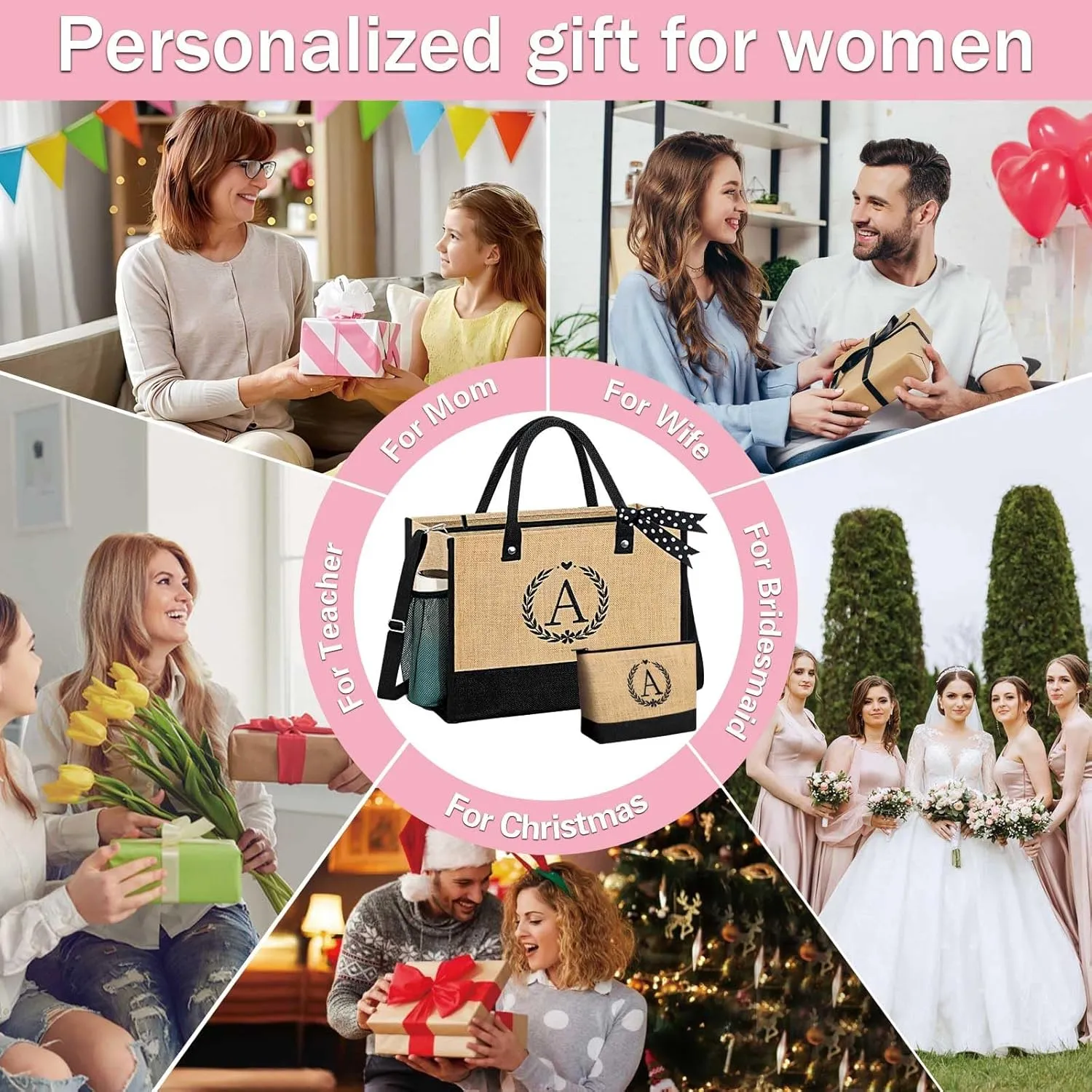 GhvyenntteS Personalized Gifts for Women, Birthday Gifts for Women Mom Grandma Aunt Wife Teacher Nurse Bride - Beach Bag