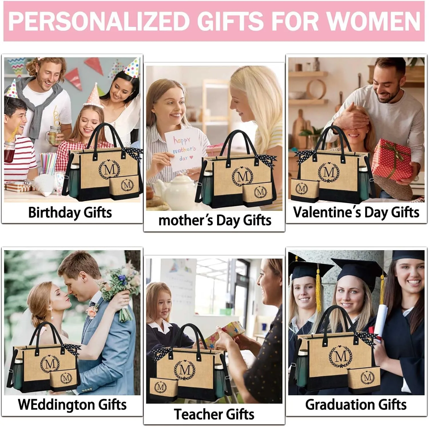GhvyenntteS Personalized Gifts for Women, Birthday Gifts for Women Mom Grandma Aunt Wife Teacher Nurse Bride - Beach Bag