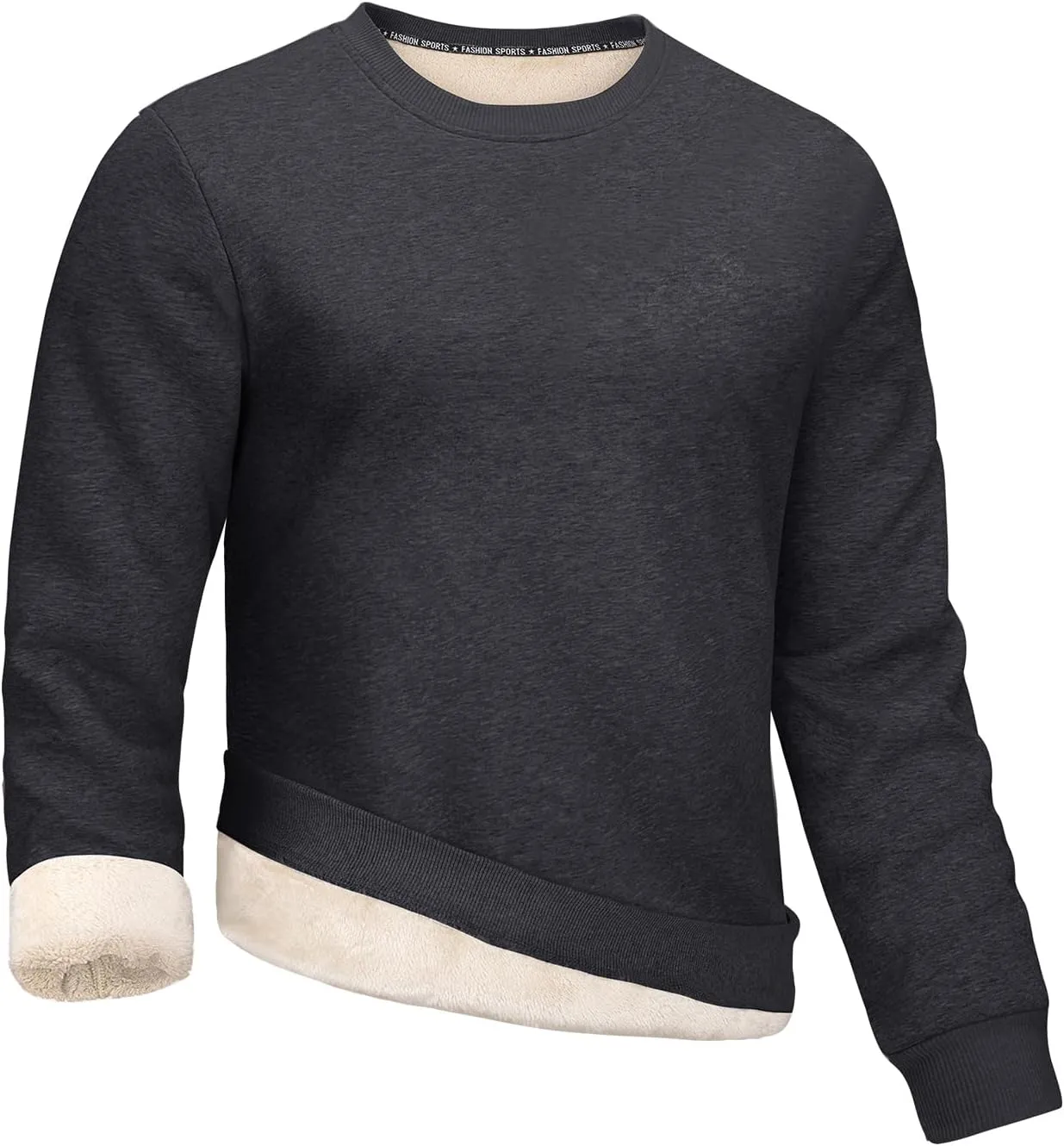 Gihuo Men's Crewneck Sweatshirt Winter Warm Sherpa Lined Pullover Fleece Top Sweatshirt