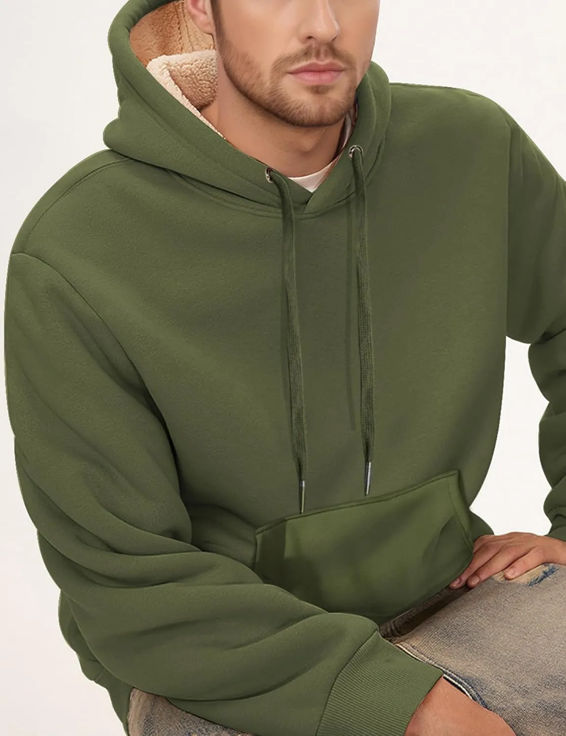 Gihuo Men's Warm Crewneck Sherpa Lined Fleece Sweatshirt Pullover Tops