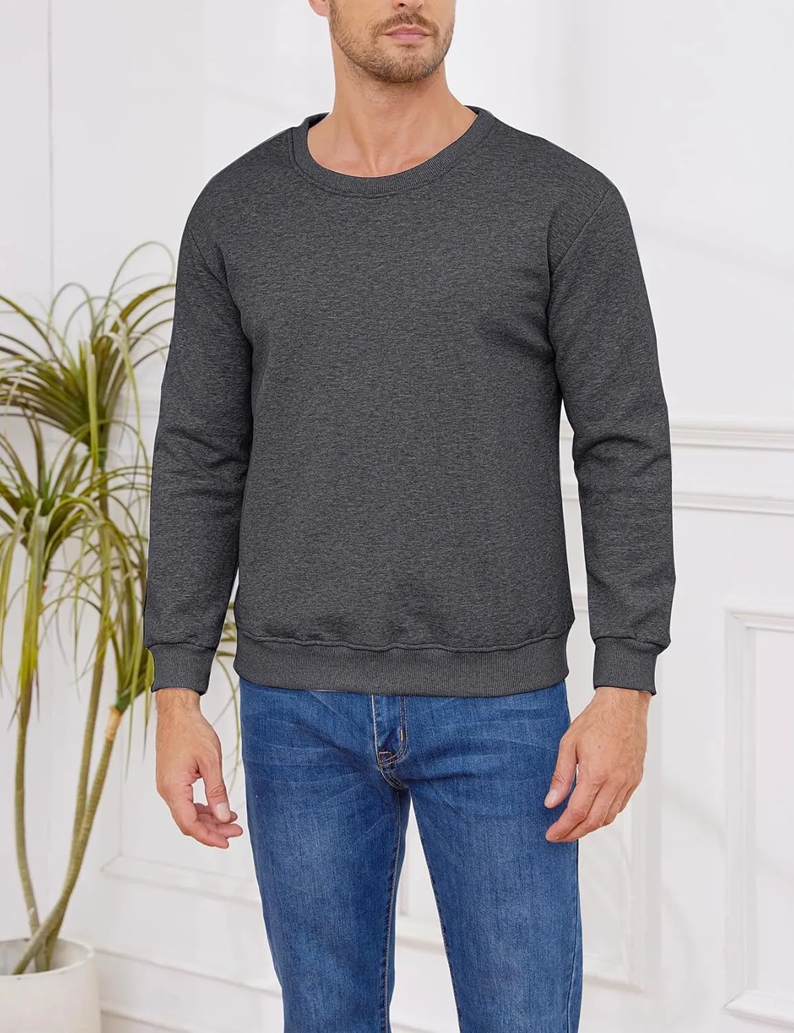Gihuo Men's Warm Crewneck Sherpa Lined Fleece Sweatshirt Pullover Tops