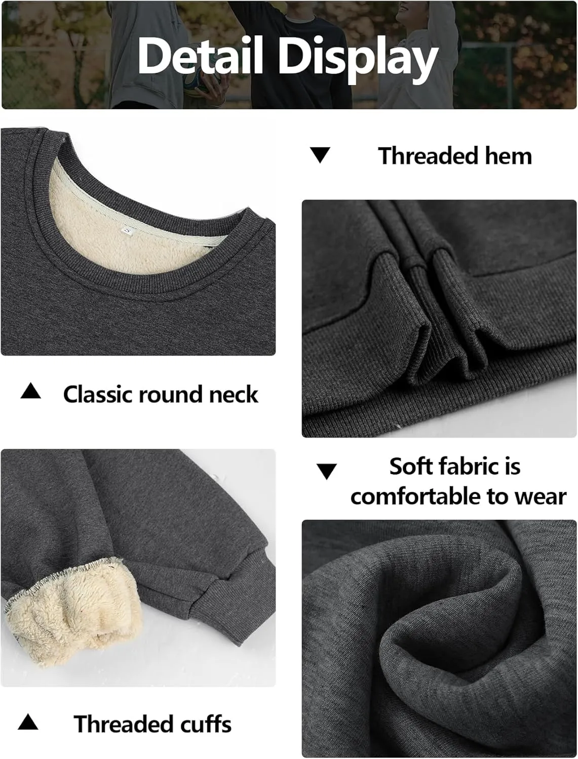 Gihuo Men's Warm Crewneck Sherpa Lined Fleece Sweatshirt Pullover Tops