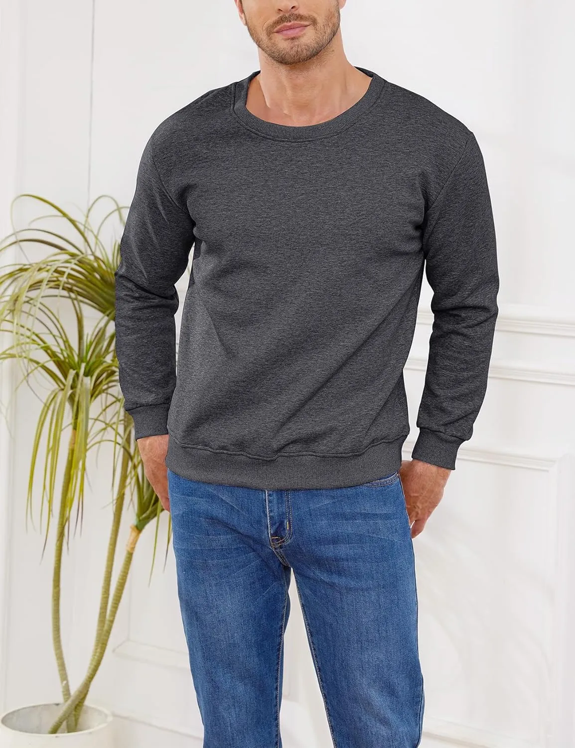 Gihuo Men's Warm Crewneck Sherpa Lined Fleece Sweatshirt Pullover Tops