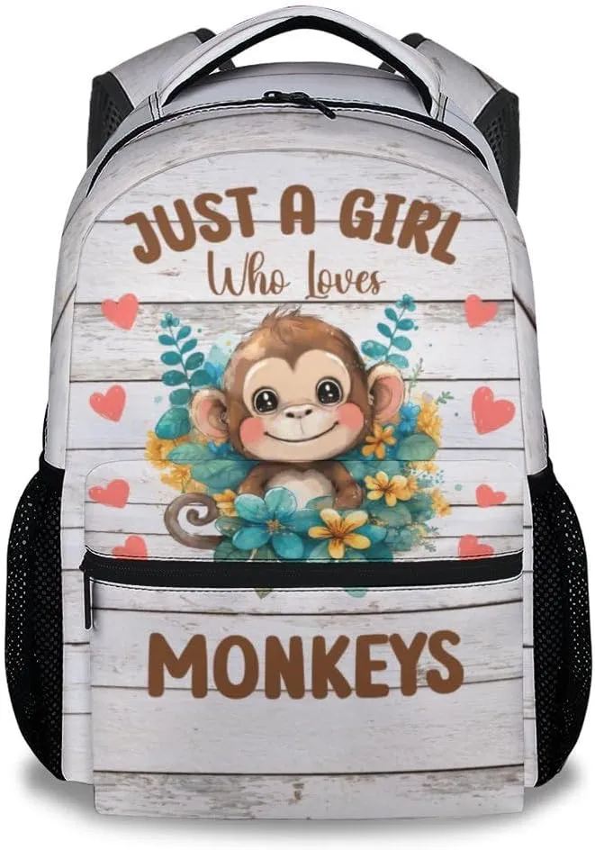 Girls Backpack - 17 Inch Large Capacity Monkey Bookbag - Lightweight Cute Kids' Backpacks for Elementary, Preschool & Travel