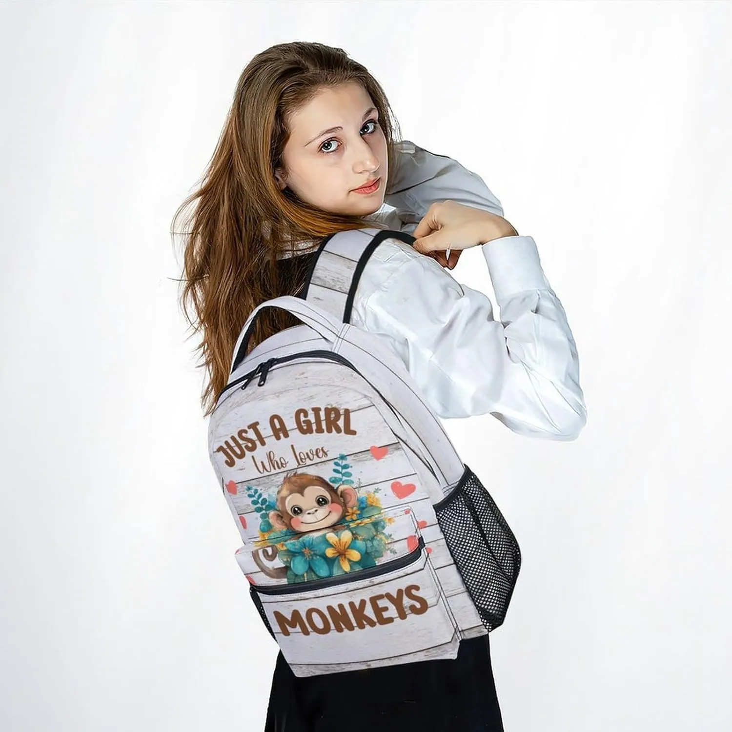 Girls Backpack - 17 Inch Large Capacity Monkey Bookbag - Lightweight Cute Kids' Backpacks for Elementary, Preschool & Travel