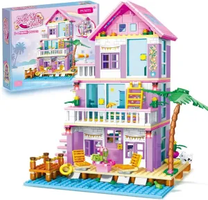 Girls Building Blocks House Toys 573 Pieces Seaside Beach Villa Friends Building Set Educational Holiday Cottage Construction Bricks Toys