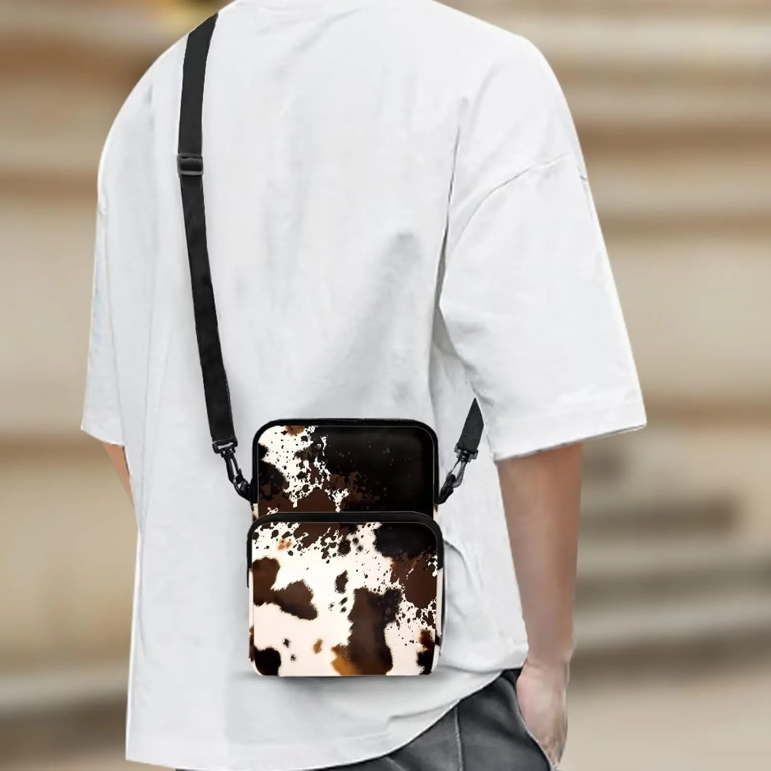 Girls Crossbody Shoulder Bag with Zipper, 2 Layer Messenger Bags for Women Men