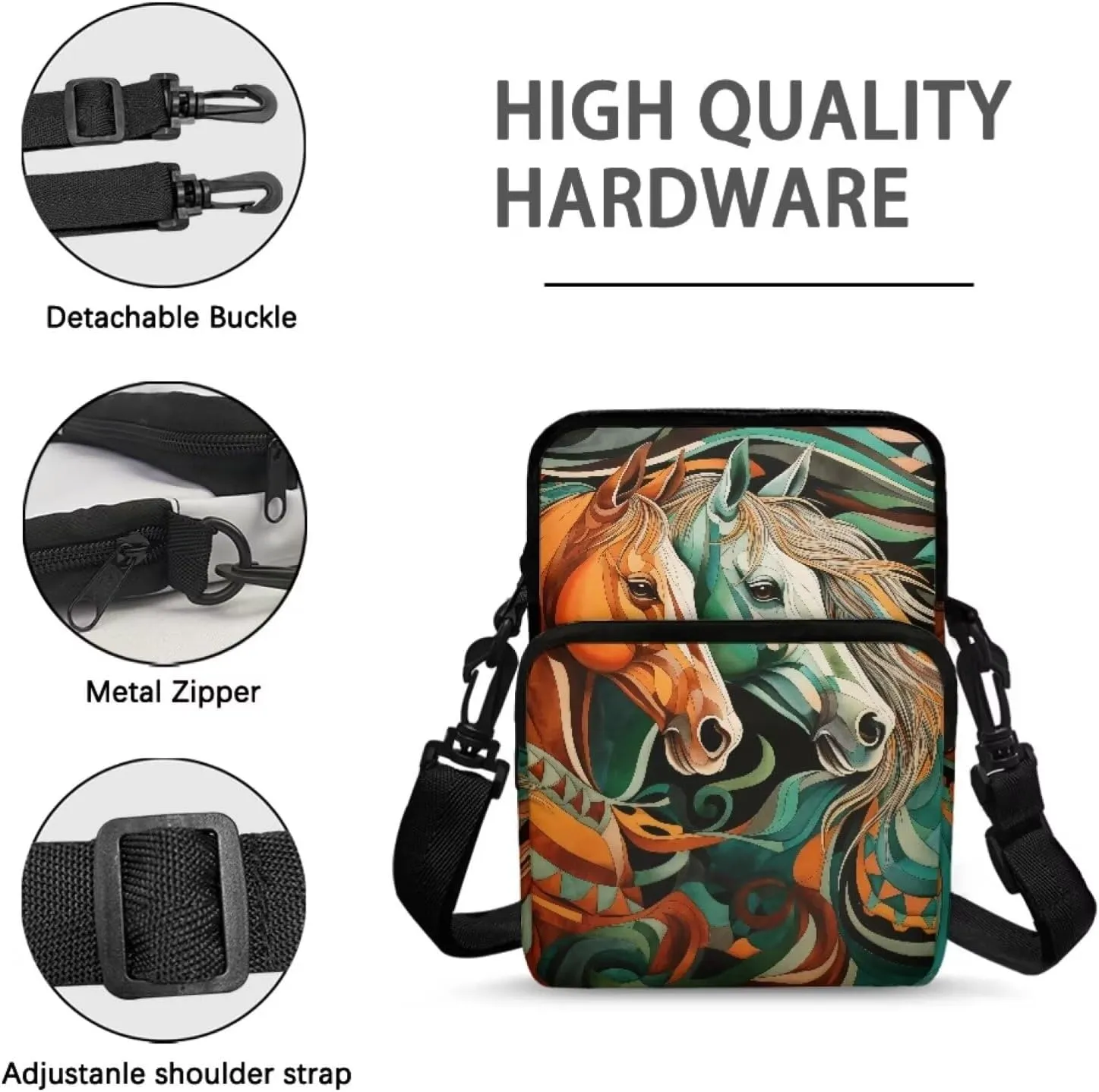 Girls Crossbody Shoulder Bag with Zipper, 2 Layer Messenger Bags for Women Men