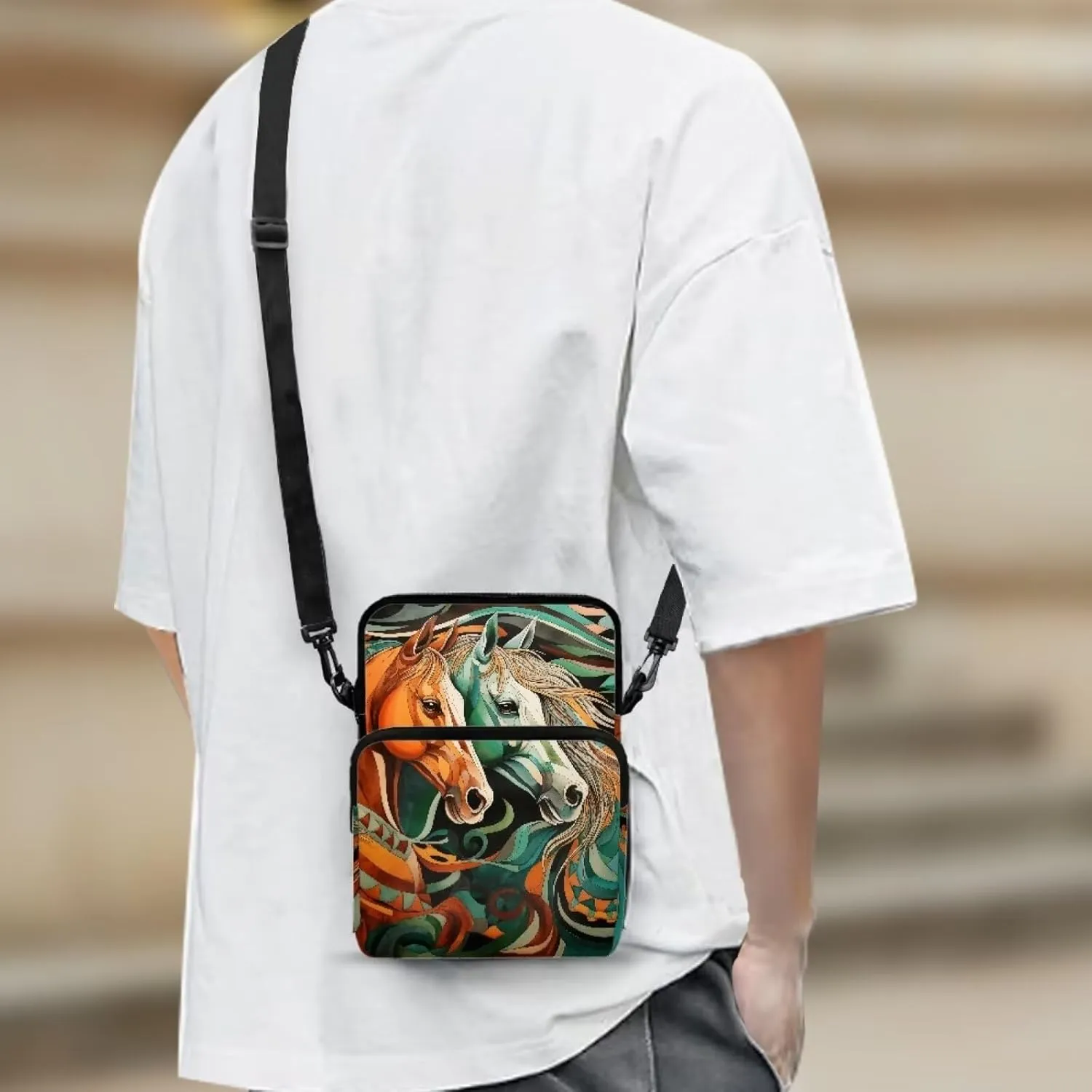 Girls Crossbody Shoulder Bag with Zipper, 2 Layer Messenger Bags for Women Men
